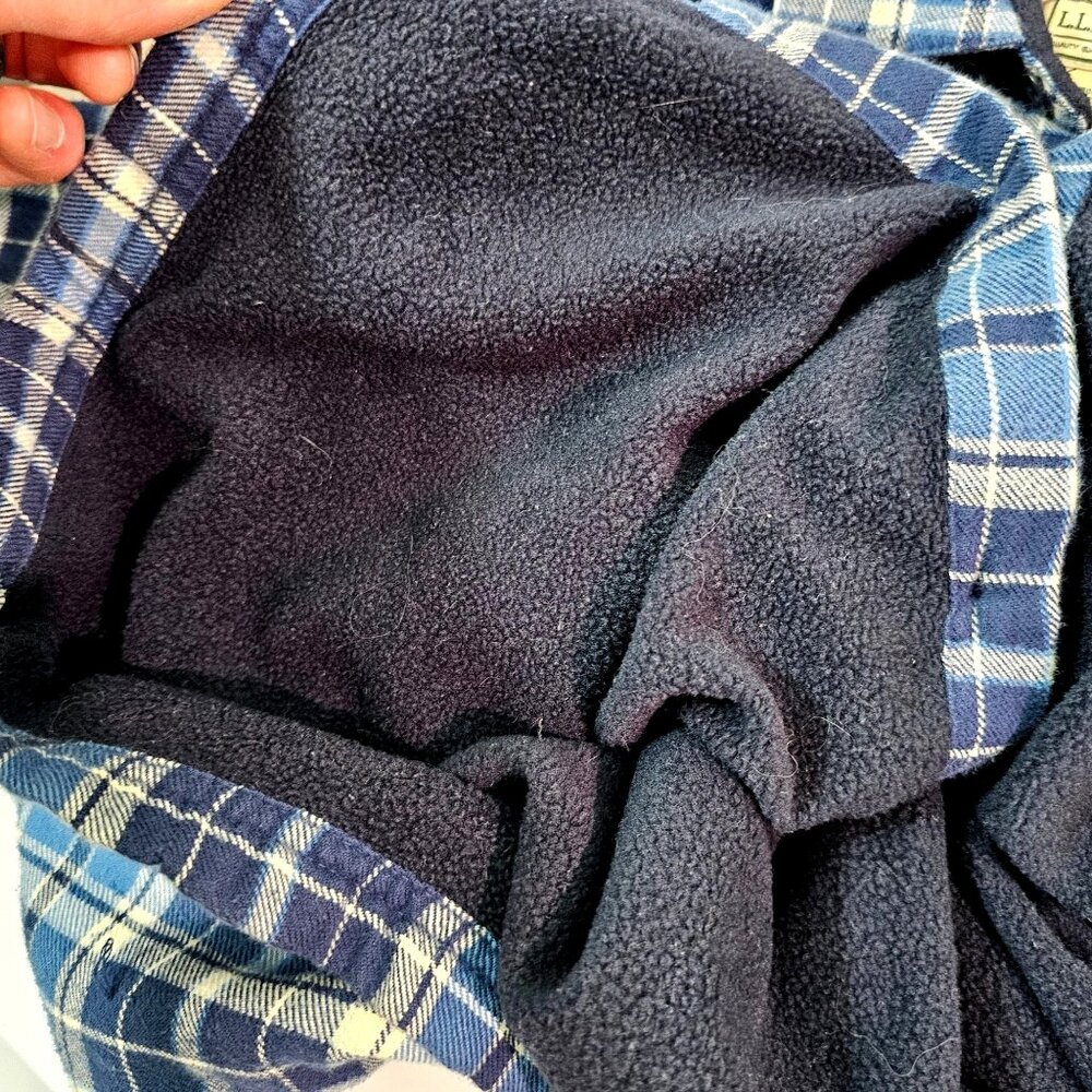 LL Bean Mens S Blue Plaid Fleece Lined Flannel Heavy Button Down Shirt Shacket - Picture 9 of 10